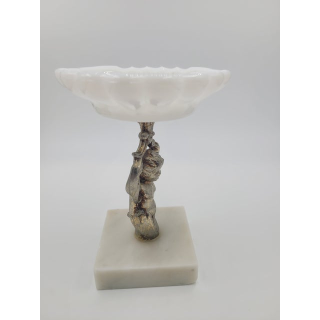 Mid 20th Century Hollywood Regency Cherub & Milk Glass Shell Dish on Marble Base For Sale - Image 4 of 12