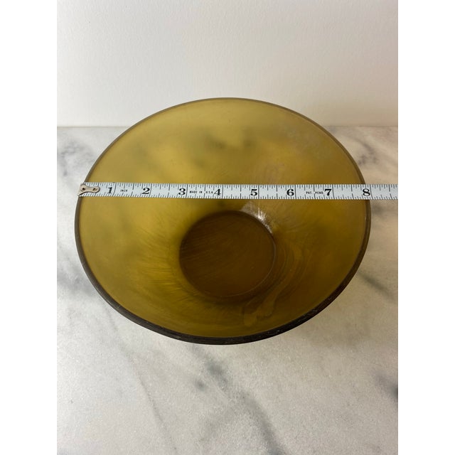 Vintage Arcopal France “Volcan” Frosted Amber Opaline Art Glass Bowl For Sale - Image 12 of 12