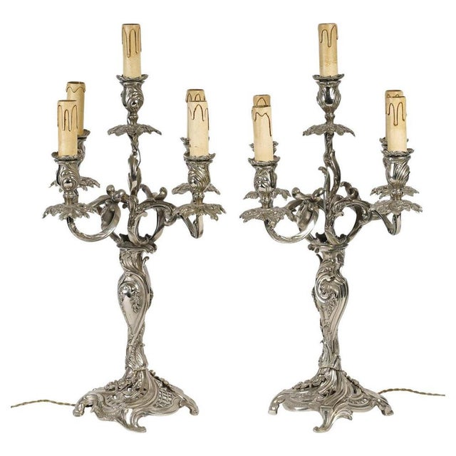 Silver Louis XV Style Silver Plated Bronze Candelabra, 19th Century, Set of 2 For Sale - Image 8 of 8