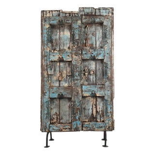 Indian Door in Solid Weathered Wood on Legs For Sale
