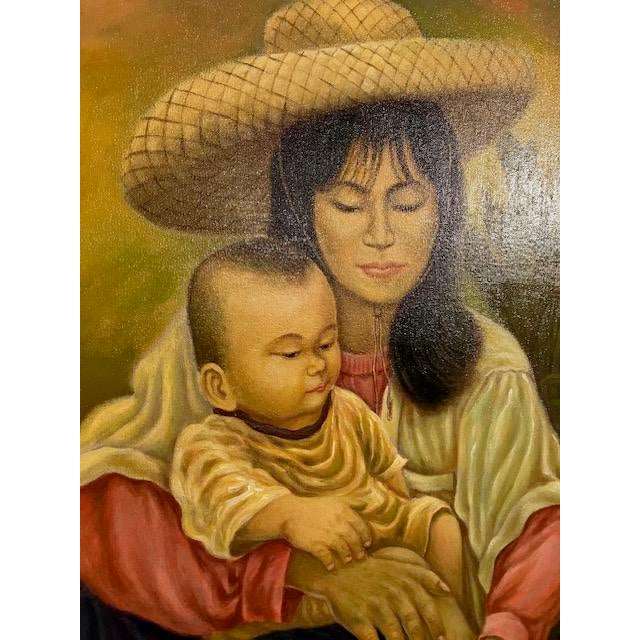 Folk Art 1990s Mother and Child Painting From Southeast Asia, Framed For Sale - Image 3 of 4