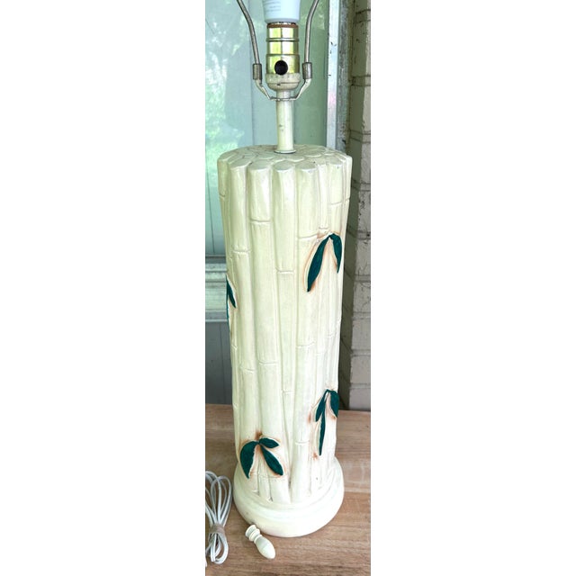 Vintage Faux Bamboo Ceramic Lamp With Shade For Sale - Image 12 of 12