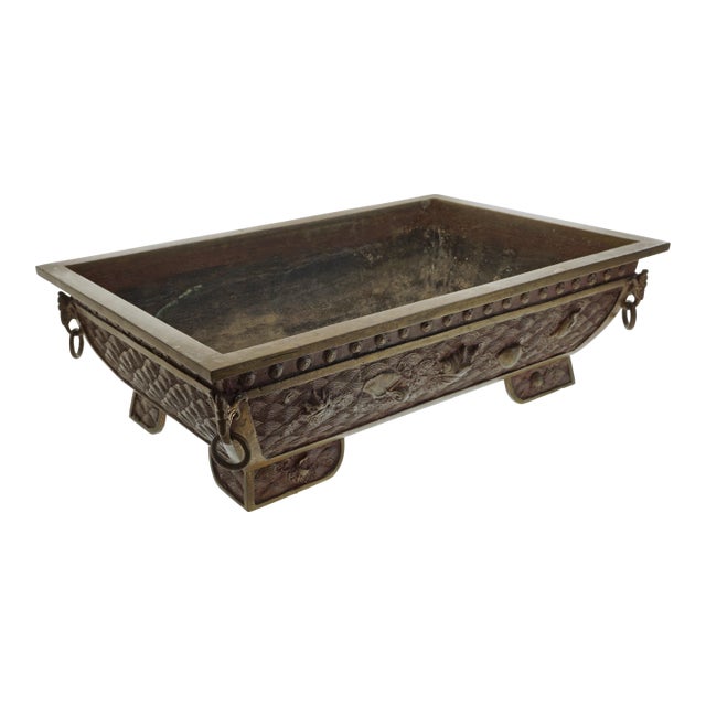 Large Vintage Japanese Bronze Suiban Ikebana Bonsai Planter With Shell Wave Relief Jardinière For Sale