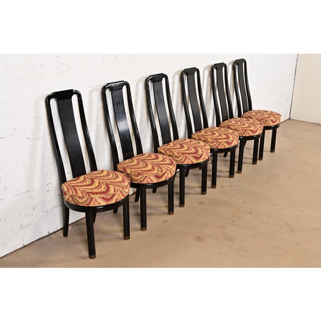 Henredon Henredon Hollywood Regency Chinoiserie Ebonized Walnut High Back Dining Chairs, Set of Six For Sale - Image 4 of 13