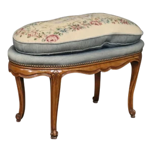 Carved Walnut French Louis XV Oval Foot Stool Circa 1930