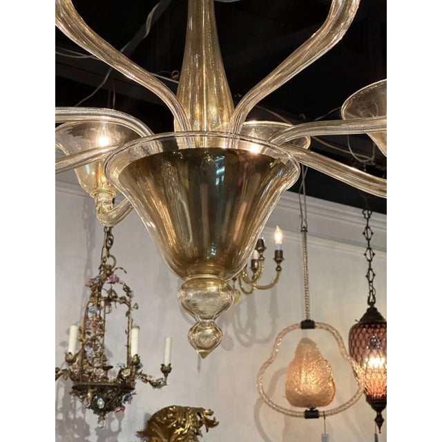 Murano Gold 8 Arm Chandelier For Sale - Image 4 of 10