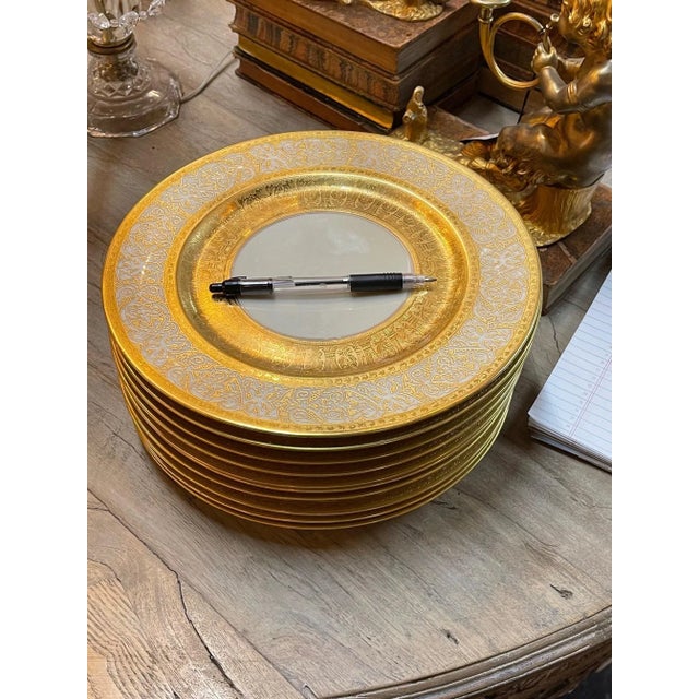 White Bavarian China Gold Encrusted Dinner Plates - Set of 10 For Sale - Image 8 of 9