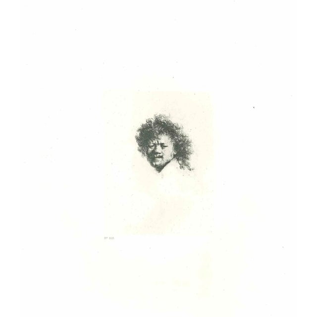 Self-portrait with long bushy hair is an etching on ivory-colored paper realized after an etching by Rembrandt. This piece...