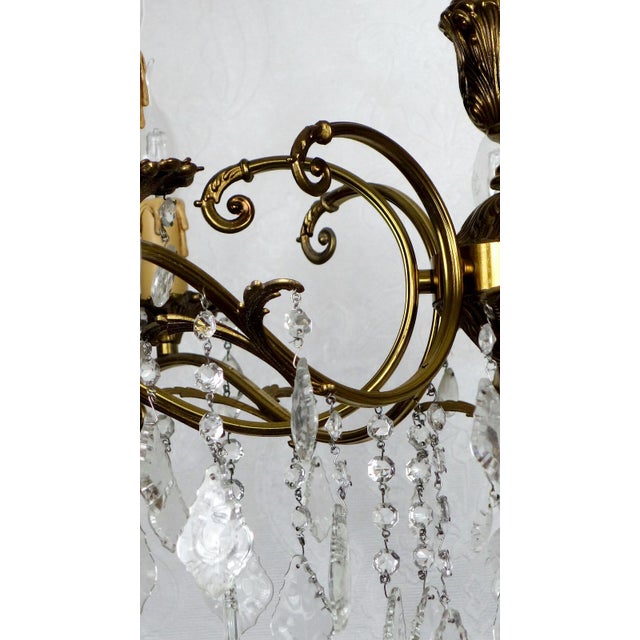 French Brass Crystal Eight-Light Chandelier, 1950s For Sale - Image 6 of 12
