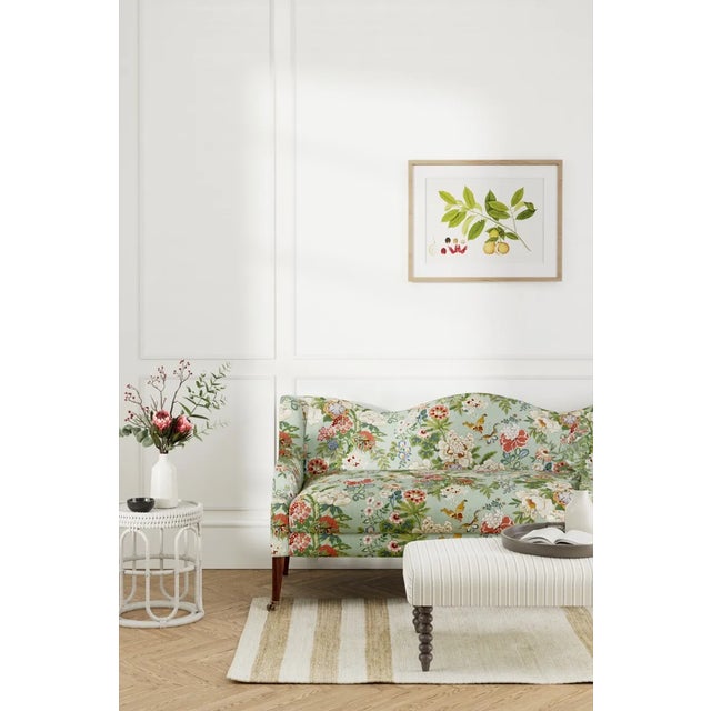 Traditional Sanderson Emperor Peony Fabric in Jade/Apricot - a Sample For Sale - Image 3 of 3