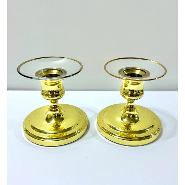 Baldwin Brass Candlesticks With Glass Bobeches – Set of 6 Vintage Brass Candle Holders For Sale In Louisville - Image 6 of 12