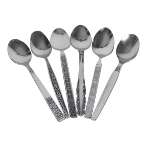 1960s Curated Set of 6 Mid Century Modern Stainless Steel Tea or Dessert Spoons, Mismatched