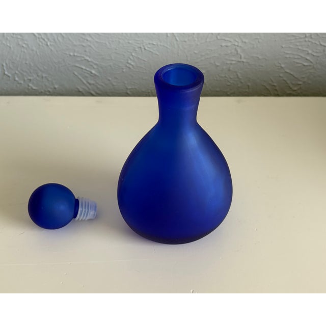 Cobalt Blue Frosted Glass Vase & Bottle With Ball Stopper For Sale - Image 4 of 6