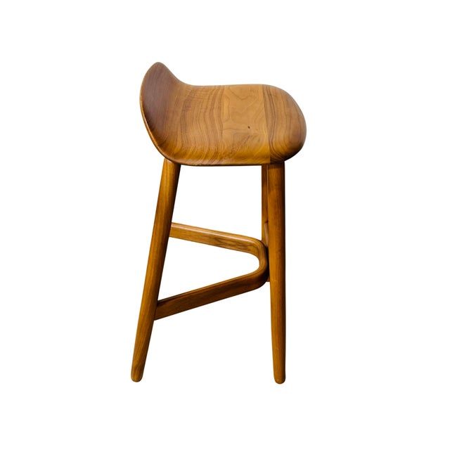 Geiger Attributed Crosshatch Counter Stool by Eoos for MillerKnoll | Solid Walnut Sculptural Wood Bar Stool For Sale - Image 11 of 13