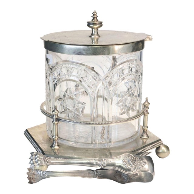1920s English Crystal Ice Bucket w/Tongs For Sale