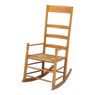 Handmade Birch Rocker With Woven Rush Seat For Sale