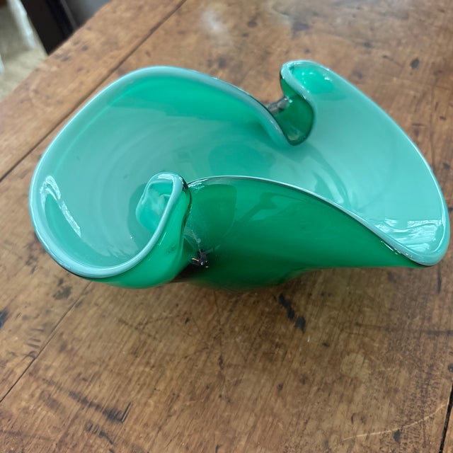 Freeform Gree Glass Bowl For Sale - Image 4 of 7