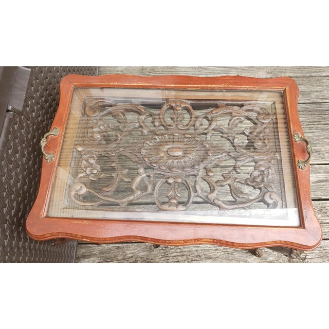 Early 1900s Hand Carved Walnut Tray Table For Sale - Image 4 of 12