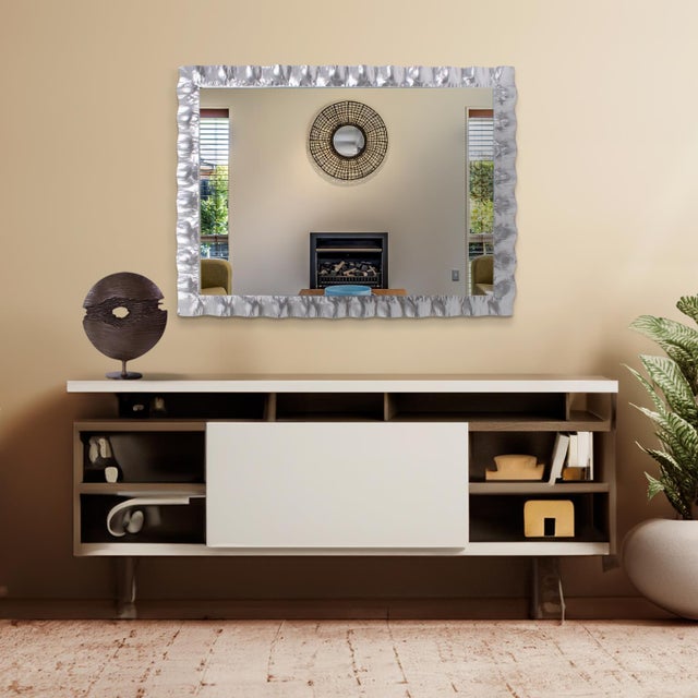 La Bailadora Bright Silver Ruffled Metal Vanity Mirror For Sale - Image 10 of 11