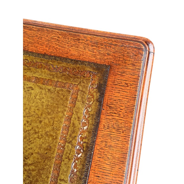 Cinnamon William IV Library Table or Writing Desk of Patinated Oak With Inset Leather Top For Sale - Image 8 of 12