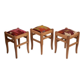 Set of Three Vintage Turkish Kilim Rug Chair For Sale