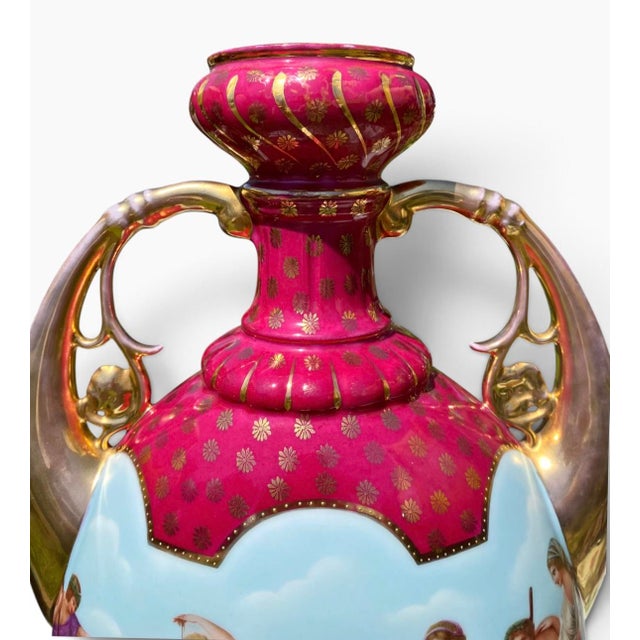 Antique Royal Vienna Style Porcelain Twin-Handled Urn Vase For Sale - Image 10 of 13