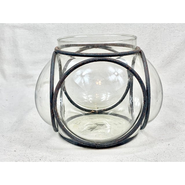 Vintage Encased Glass and Iron Decorative Bowl For Sale - Image 4 of 11
