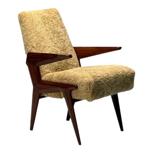 Vittorio Dassi Attr, Italian Mid-Century Modern Armchair, Honey Shearling, 1950s