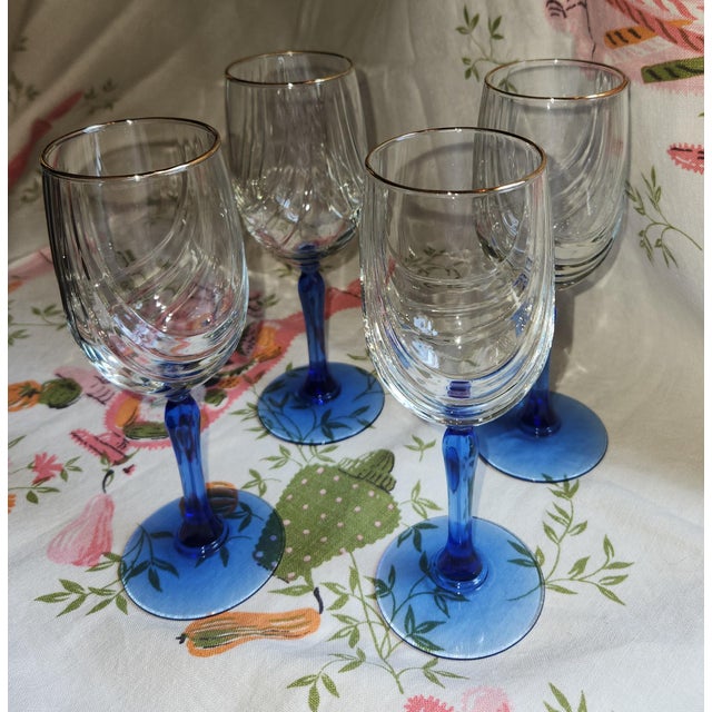 1980s Lennox Swag Drape Cobalt Blue With 22k Gold Rim Wine Glasses For Sale - Image 4 of 4