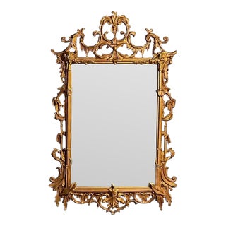 Vintage Ornate Gilt Rococo Chinese Chippendale Style Wall Mirror For Sale