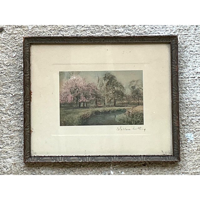 Wood Wallace Nutting Hand Colored Landscape Print in Wood Frame For Sale - Image 7 of 15