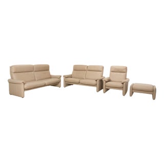 Ergoline 3-Seater Sofa, 2-Seater Sofa, Armchair and Ottoman in Cream Leather from Willi Schillig, Set of 4 For Sale