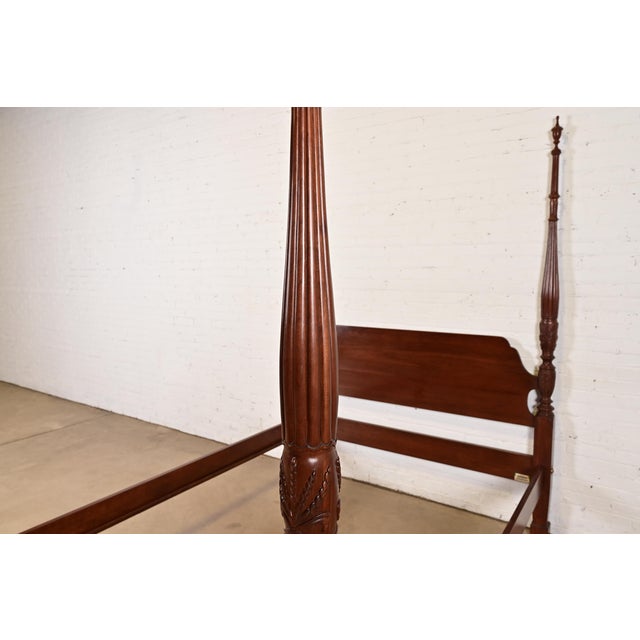 Ethan Allen Georgian Carved Solid Cherry Wood Queen Size Poster Bed For Sale - Image 9 of 13