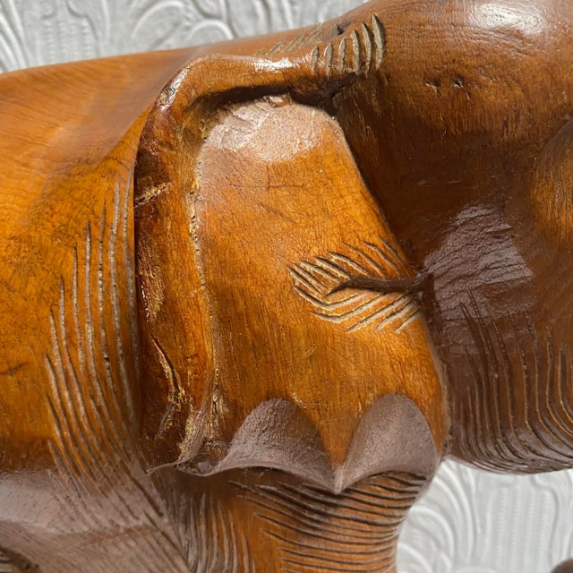 1960s Vintage Hand Carved Elephant Figurine For Sale - Image 6 of 13