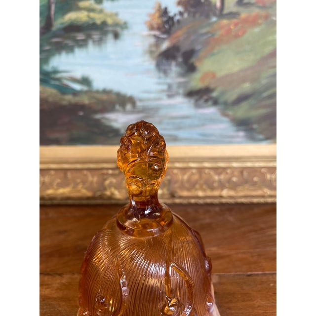 Vintage Amber and White Cased Art Glass Bell With Figural Handle For Sale - Image 9 of 9
