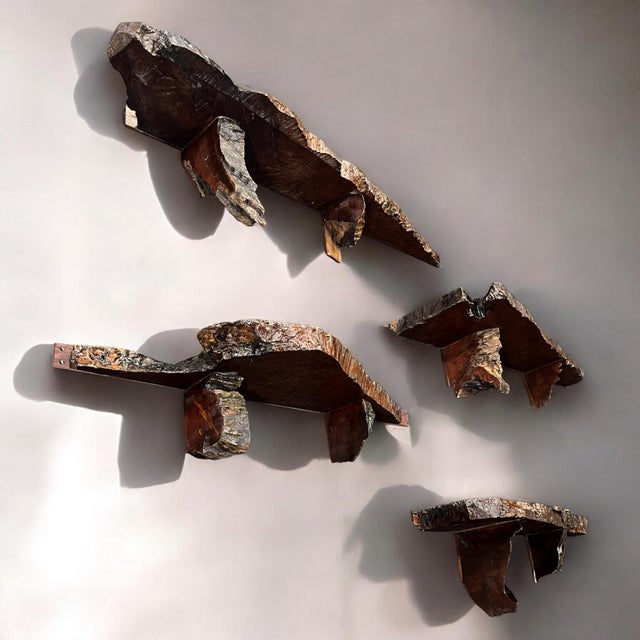 1970s Organic Rustic 1960s Live-Edge Redwood Wall Shelves For Sale - Image 5 of 18