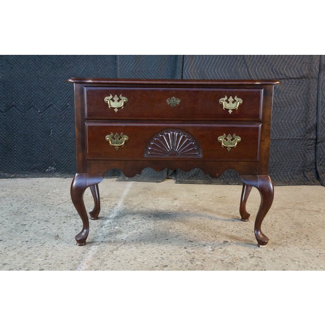 Wood Vintage New England Queen Anne Style Cherry Lowboy Scalloped Chest Console Table For Sale - Image 7 of 18