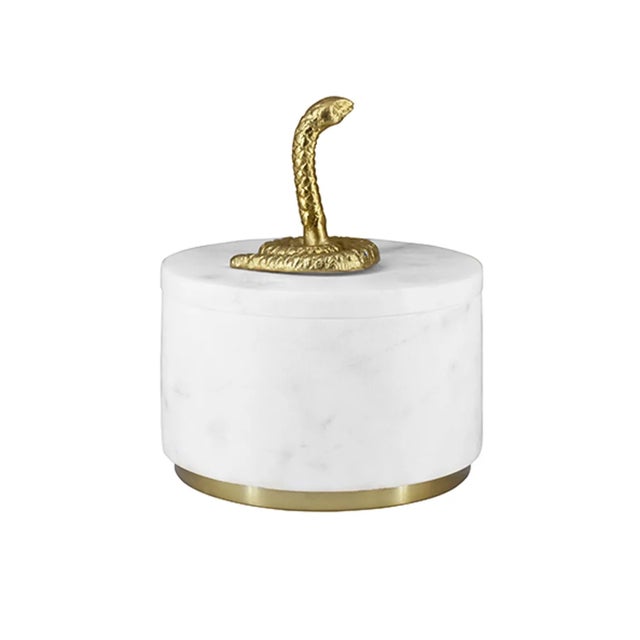 Contemporary Matthew Izzo Home Snape Marble & Brass Decorative Box With Snake Accent For Sale - Image 3 of 5