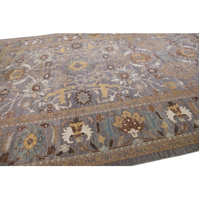 Floral Modern Persian Sultanabad Handmade Oversize Wool Rug With Grey Field For Sale In New York - Image 6 of 7