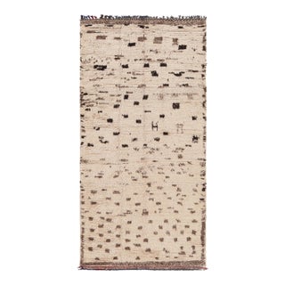 Vintage Moroccan Runner Rug in Cream With Brown Geometric Patterns - Rug & Kilim For Sale