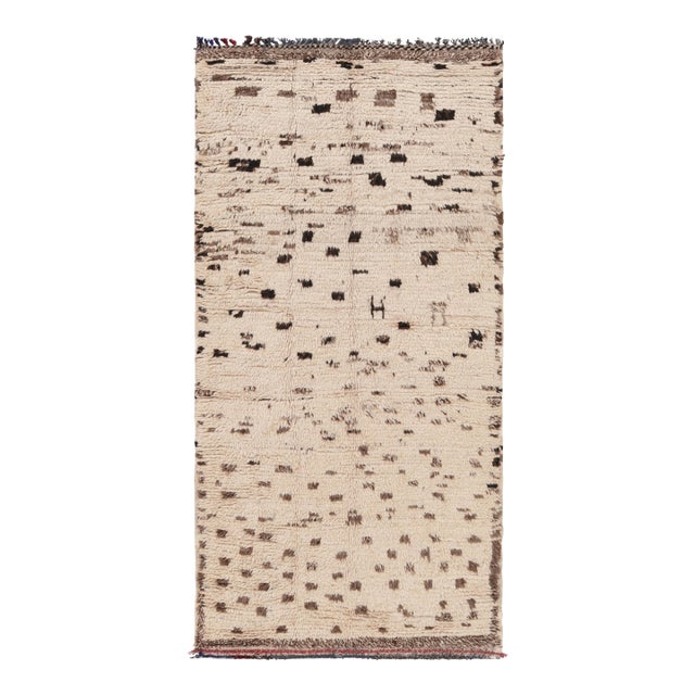 Vintage Moroccan Runner Rug in Cream With Brown Geometric Patterns - Rug & Kilim For Sale
