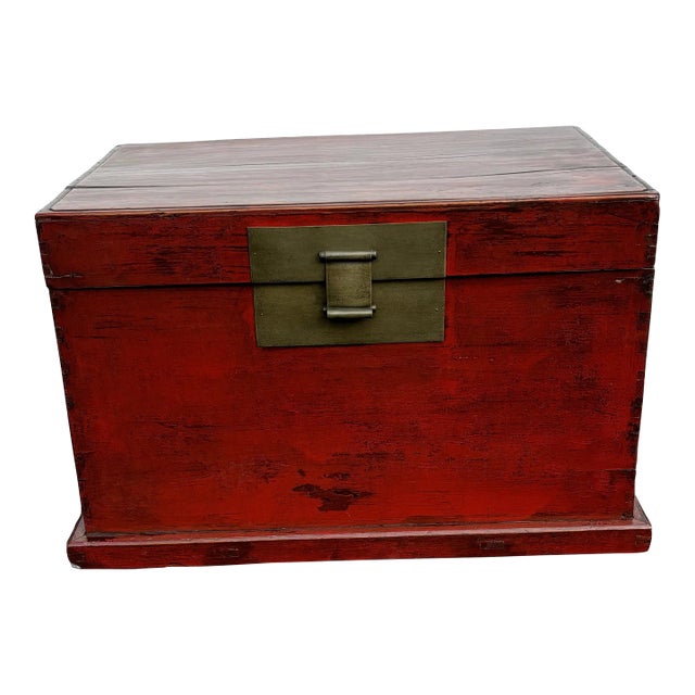 Chinese Lacquer Storage Chest With Brass Handles. For Sale