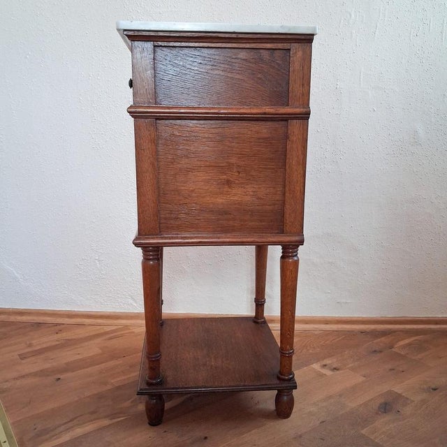 French Oak Side Table with Marble Top, 1900s For Sale - Image 4 of 15