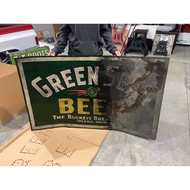 Green Rare Pre-Prohibition Green Seal Beer Lighted Tin Sign For Sale - Image 8 of 9