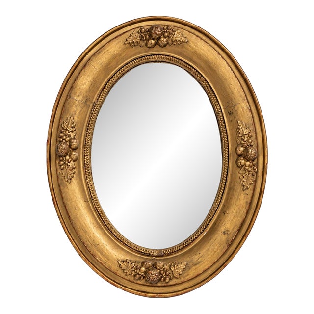 Antique Victorian Oval Mirror Giltwood Acorns 14" For Sale