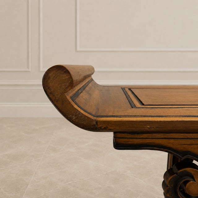 Vintage Chinese Ming Style Hardwood Altar Console Table With Brass Studs & Fretwork For Sale - Image 11 of 15
