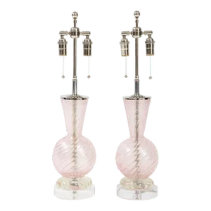 Pink Barovier Murano Glass Lamps - A Pair
