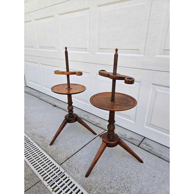 Vintage Wooden Spindle Adjustable Floor Candle Stands For Sale - Image 6 of 15