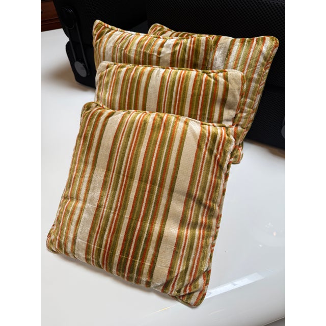 Earth Toned Striped Velvet Throw Pillows, Set of Four For Sale - Image 11 of 12