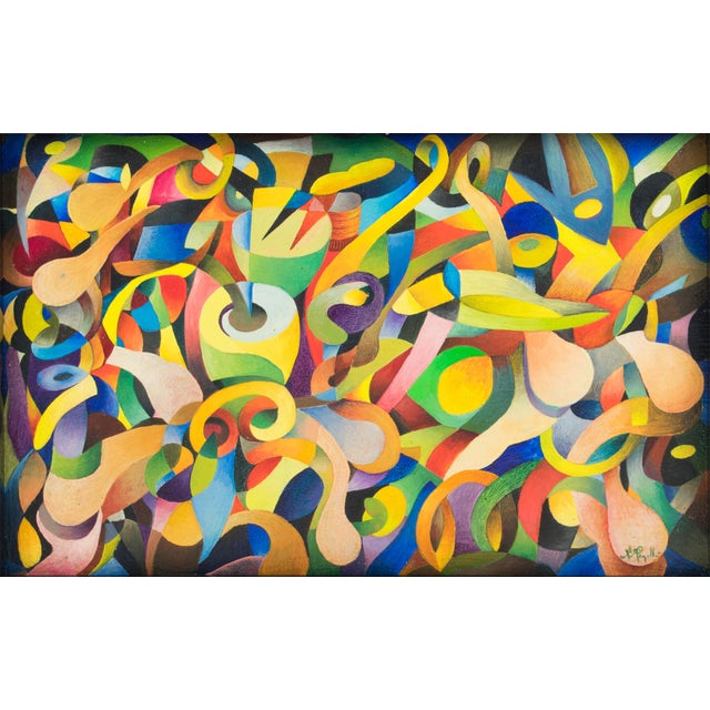 "Twist" Colorful Abstract Post-Cubist Oil Painting by A. Rigollot For Sale - Image 4 of 13